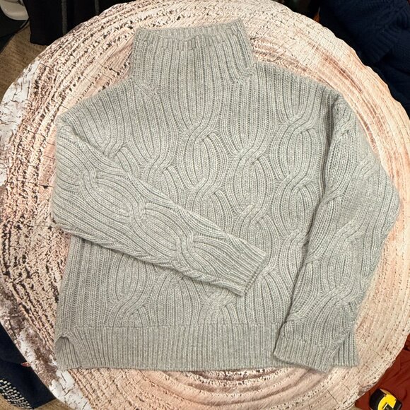 J. Crew Collection Gray 100% Cashmere Cable Knit Turtleneck Sweater- Small - Picture 2 of 7